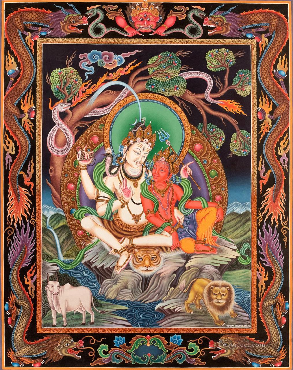 極細シヴァ パールヴァティ チベット仏教タンカ絵画 金襴仏教なし油絵